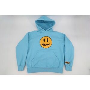 Drew House Mascot Hoodie Mens XS Sky Blue Smiley Face Graphic Fleece Pullover